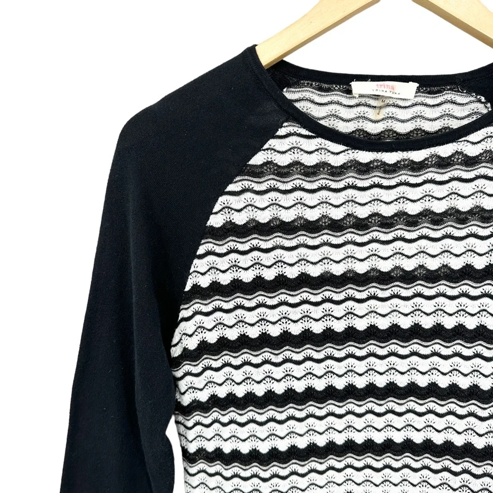 TRINA TURK Long Sleeve Mini Sweater Dress Black White